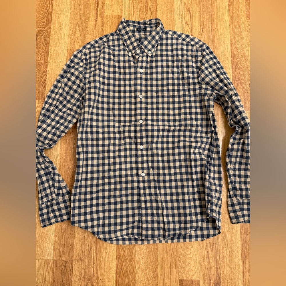 J. Crew Navy and Beige Plaid Shirt